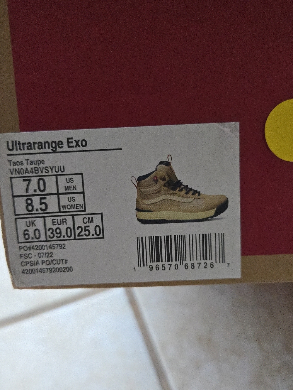 Vans Ultrarange Exo Women Size 8.5 Taos Taupe Brown High Top 042026 - Picture 9 of 9